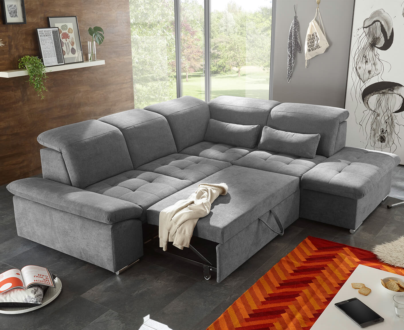 Wayne Ecksofa 276x240 cm, mit Schlaffunktion & Bettkasten - Voelpe