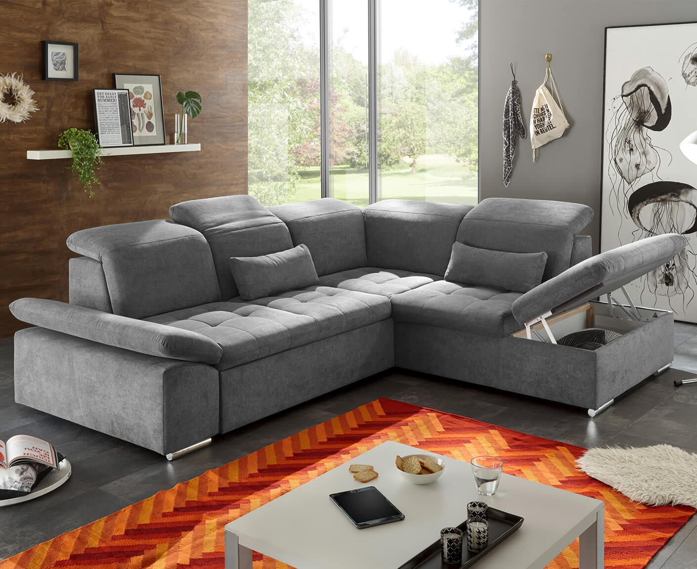 Wayne Ecksofa 276x240 cm, mit Schlaffunktion & Bettkasten