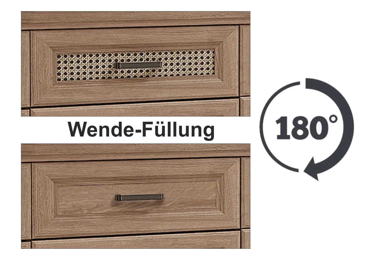 Vienna Vitrinenschrank 93 cm Breite inkl. LED-Beleuchtung Karlstad Eiche / Wiener Geflecht