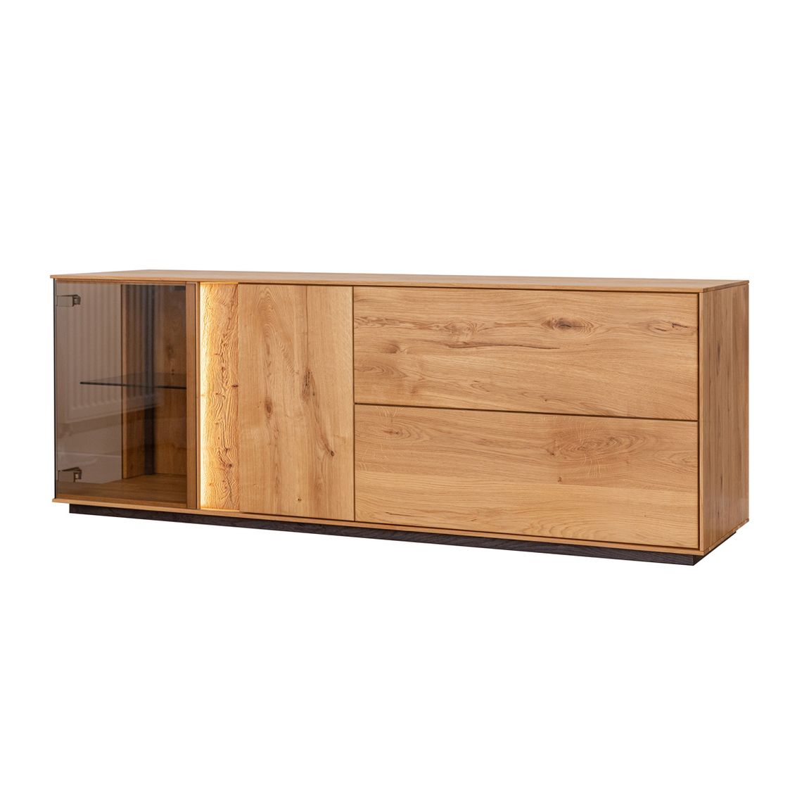 Collodi Massivholz TV-Lowbard 165 cm Wildeiche/Glas, Montiert