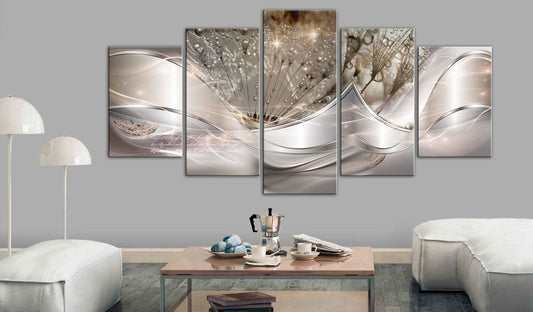 Wandbild - Sparkling Dandelions (5 Parts) Beige Wide