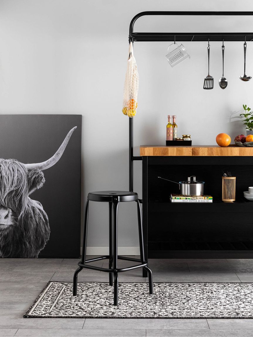 In- & Outdoor Teppich Läufer Cleo 80x240 cm Weiß / Schwarz