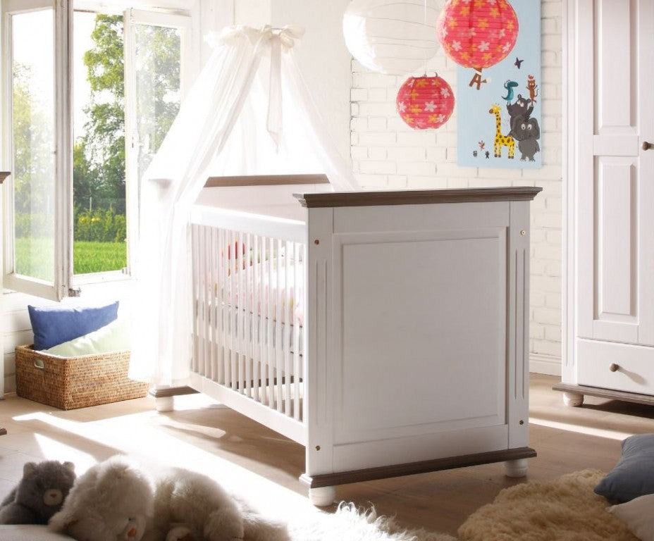 Laura Babybett 70x140 Bett Baby Babymöbel Kinderbett massiv Weiß/Lava