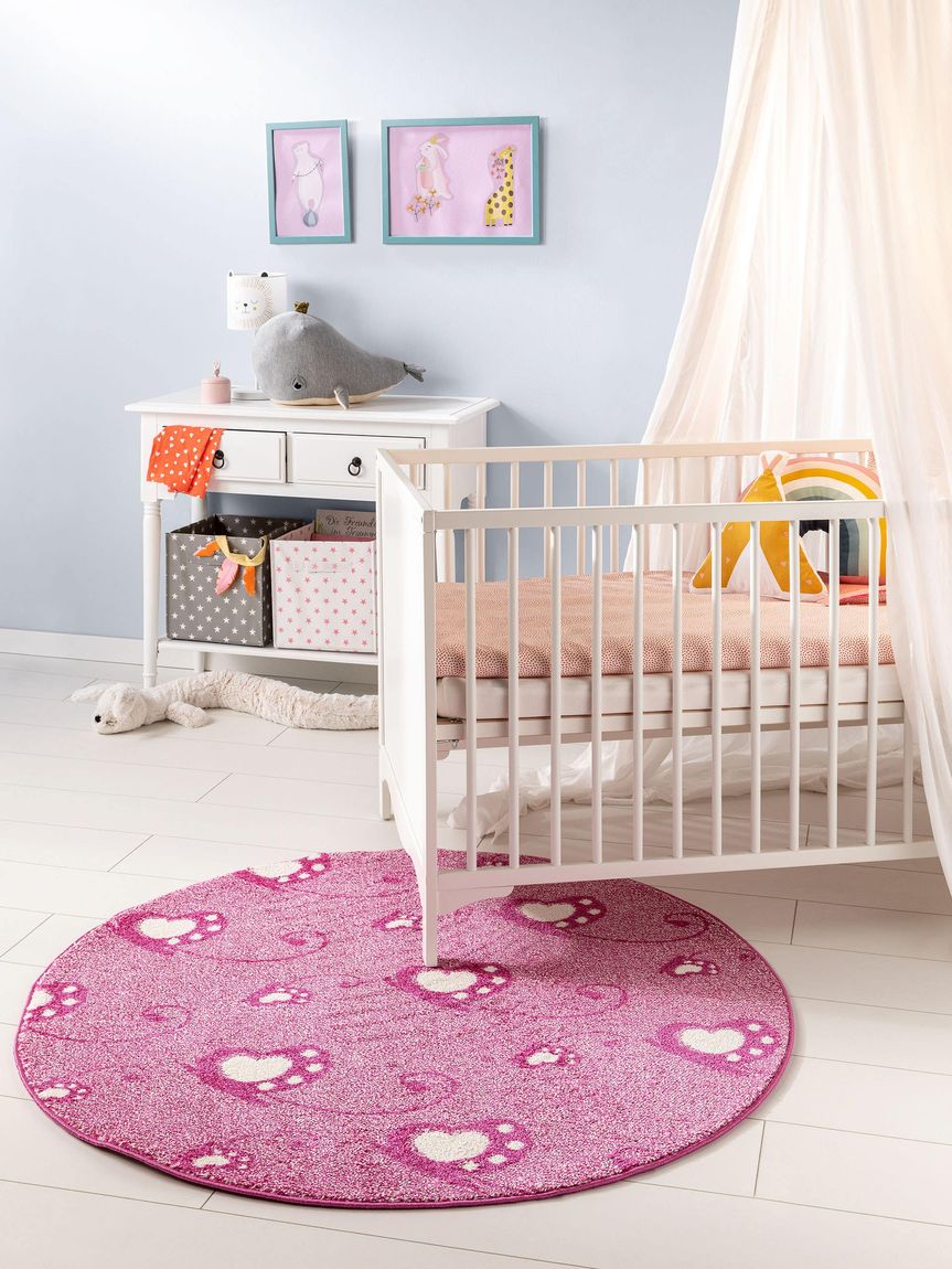 Kinderteppich Noa Kids Butterfly Ø 120 cm rund Rosa
