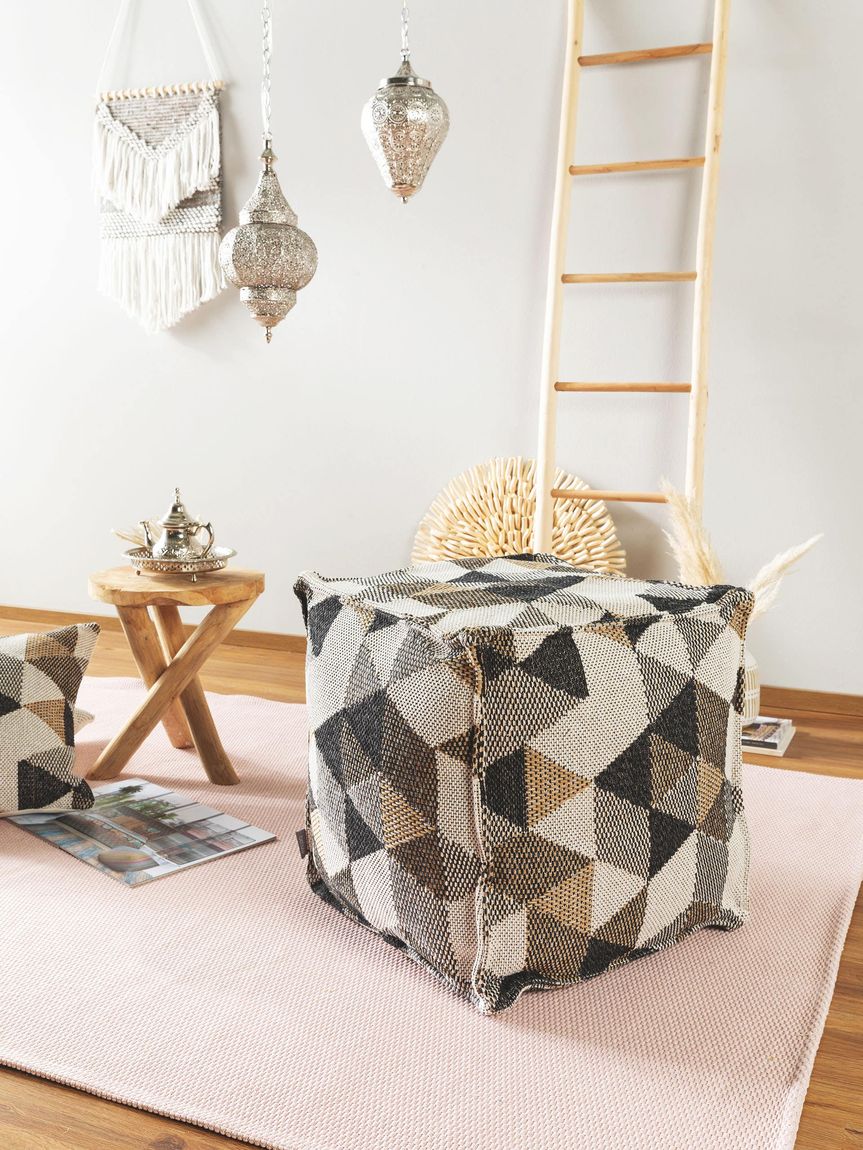 Pouf Barca 50x50x50 cm Beige / Schwarz