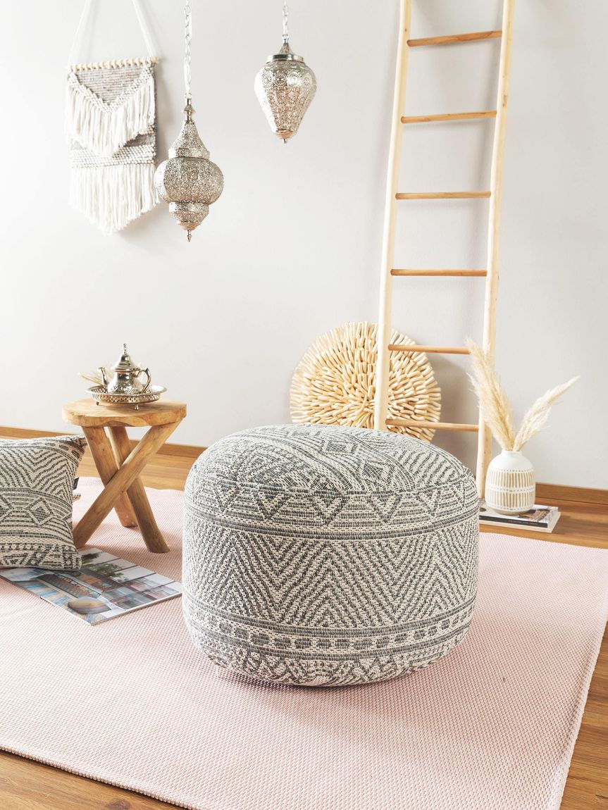 Pouf Naxos 55x55x35 cm Creame / Anthrazit