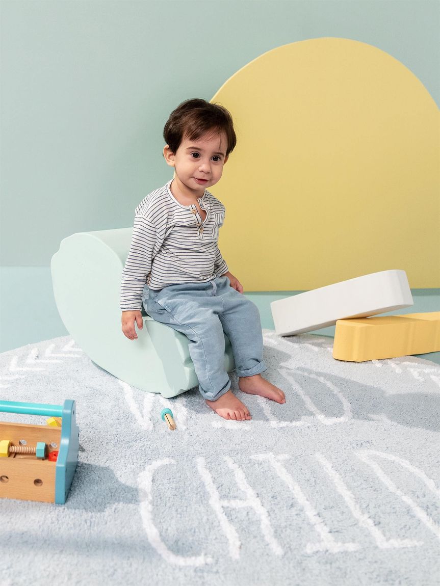 Waschbarer Kinderteppich rund Inka Hellblau