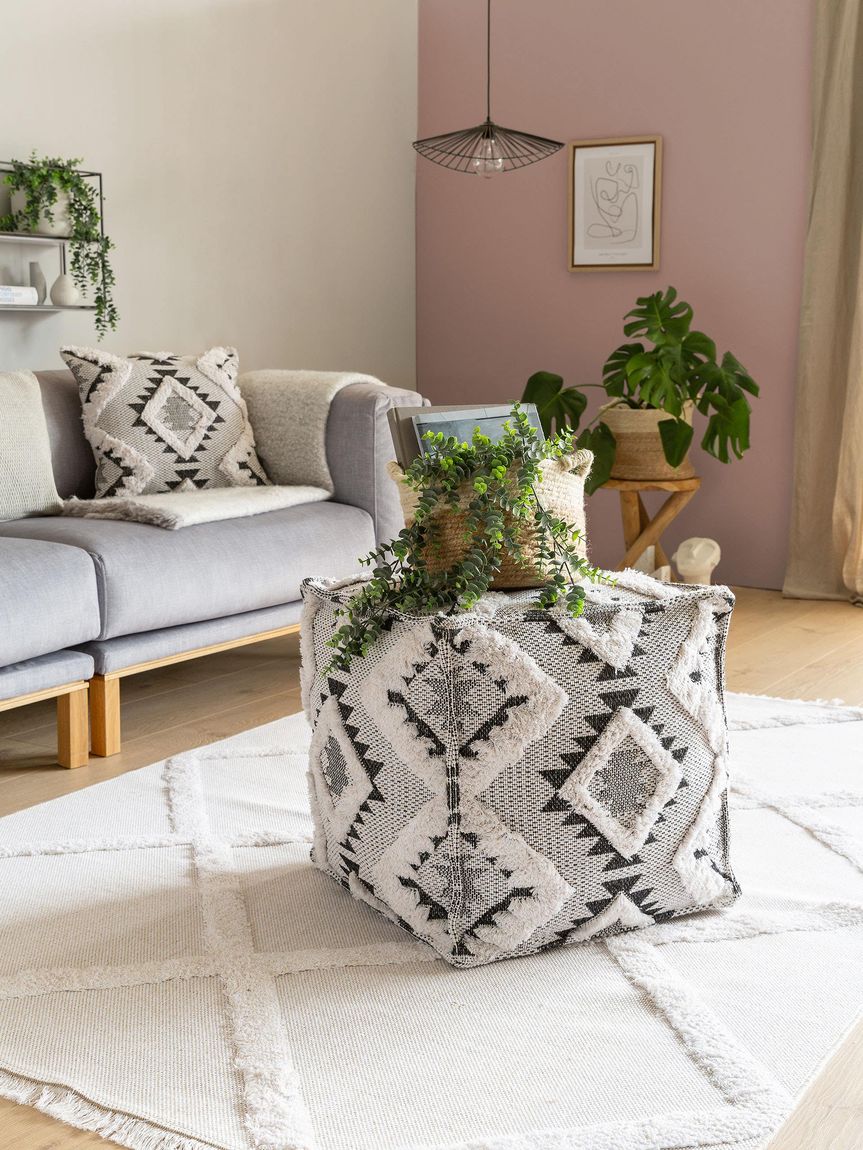 Pouf Osby 50x50x50 cm Creame / Grau