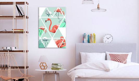 Wandbild - Geometric Flamingos (1 Part) Vertical