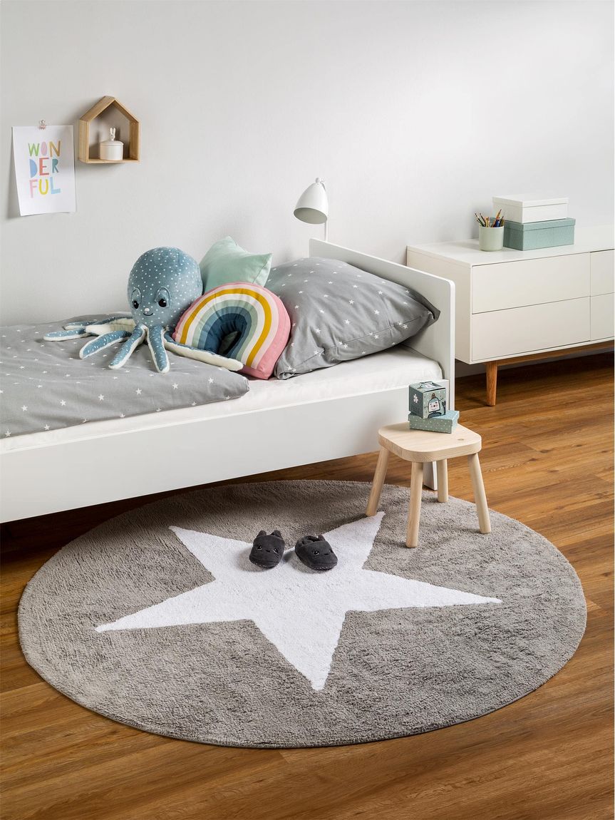 Waschbarer Kinderteppich Bambini Ø 150 cm rund Grau