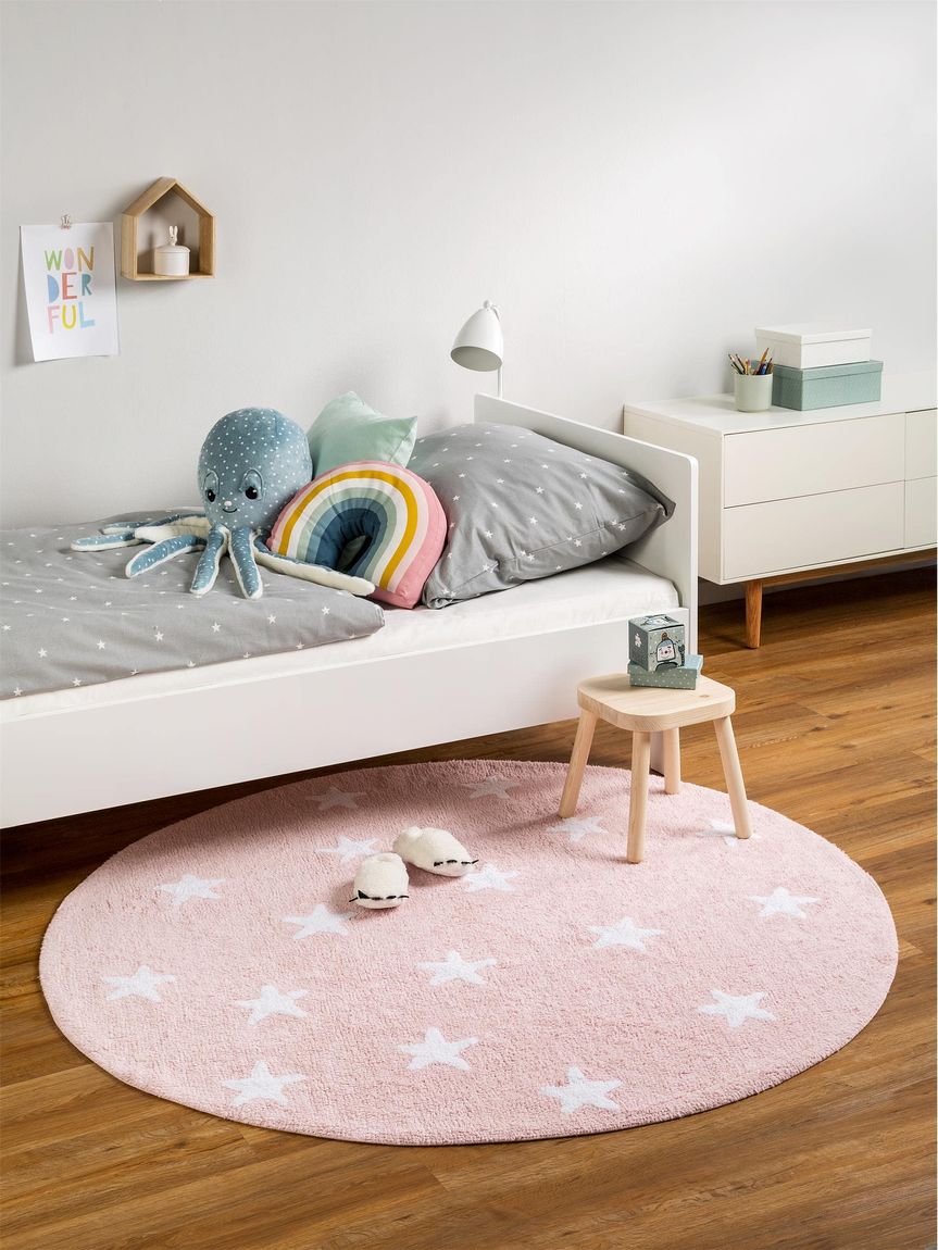 Waschbarer Kinderteppich Bambini Ø 150 cm rund Rosa