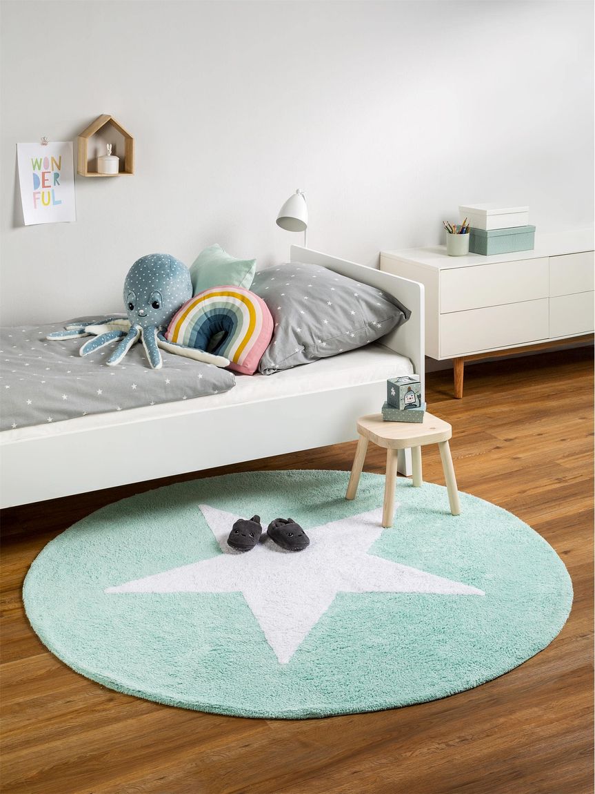 Waschbarer Kinderteppich Bambini Ø 150 cm rund Türkis