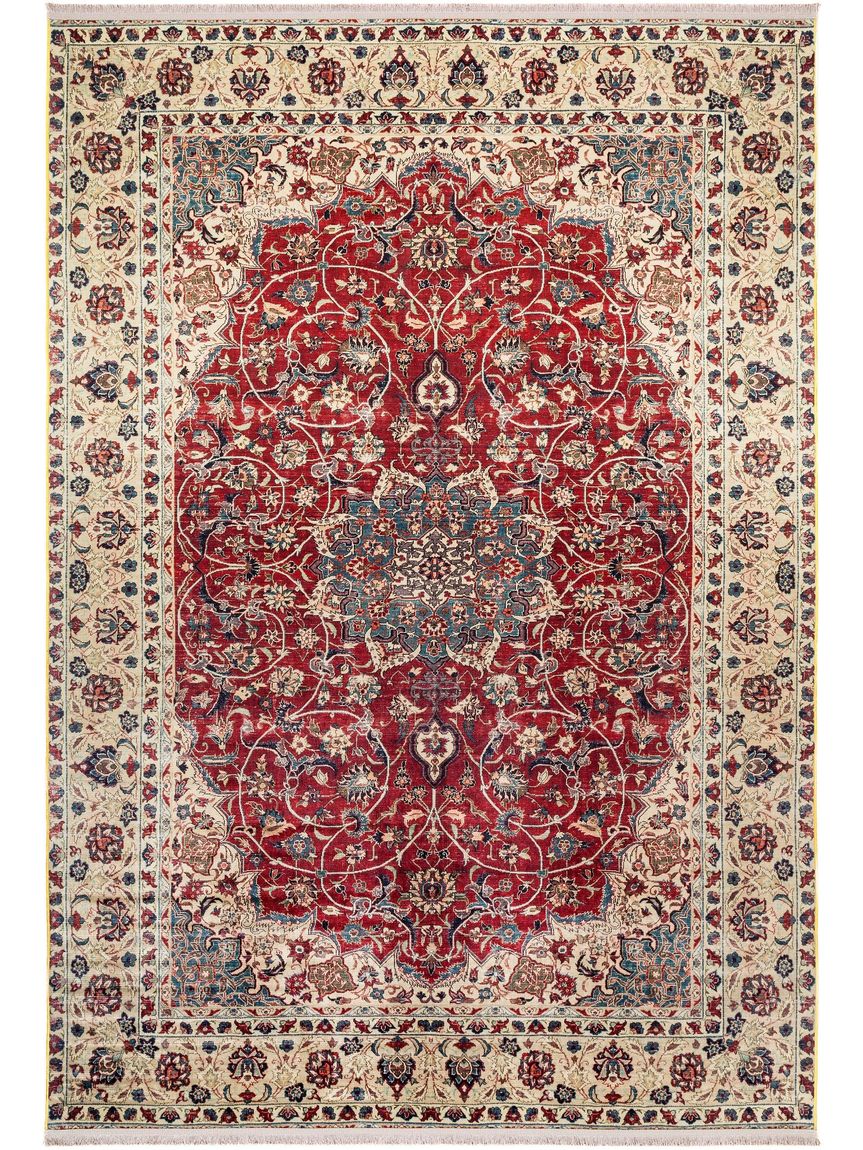 Teppich mit Print Siljan Beige / Rot