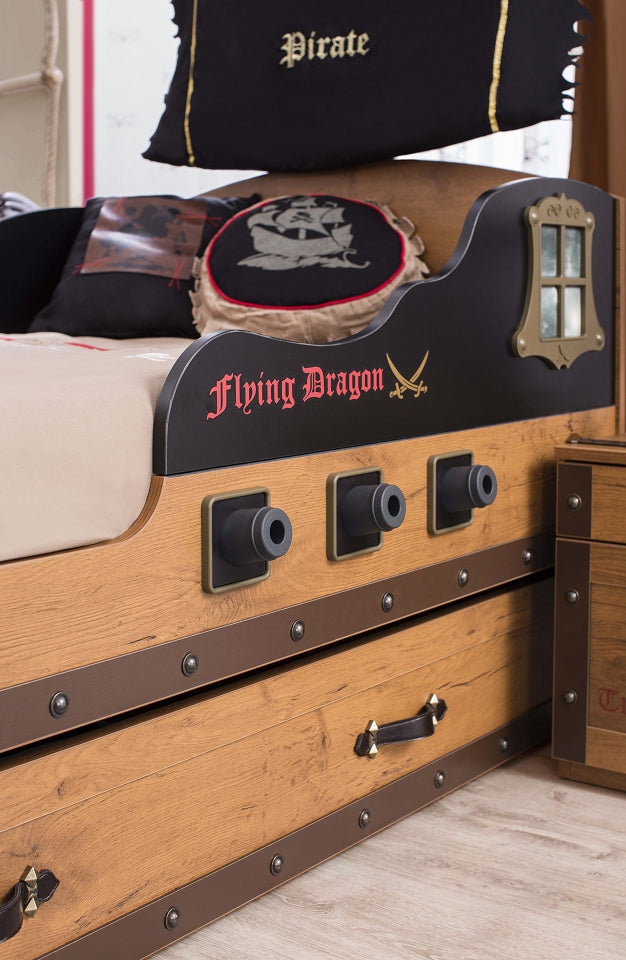 Cilek PIRATE S Bett Kinderbett Piratenbett Schiff Braun 90x190 cm - Voelpe