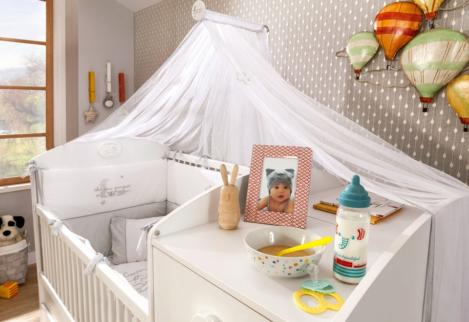 Cilek BABY COTTON Babybett L mit Zubehör mitwachsend Kinderbett Bett Weiß - Voelpe