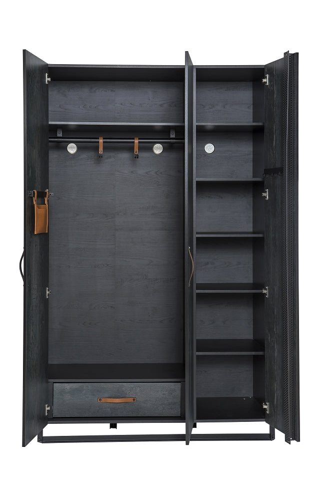 Cilek DARK METAL Kleiderschrank Kinderkleiderschrank Schrank Grau / Schwarz - Voelpe