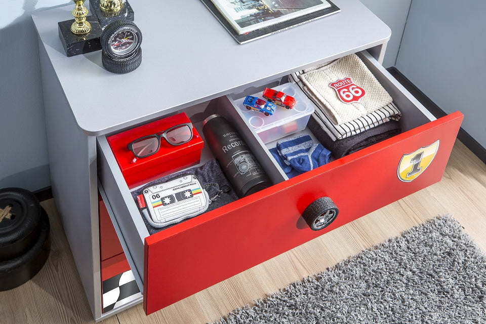 Cilek RACECUP Kommode Sideboard Anrichte Kinderkommode Rot / Grau - Voelpe