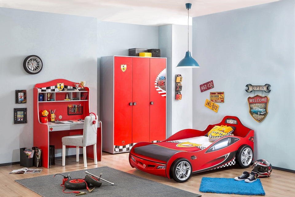 Cilek RACECUP Kleiderschrank Kinderkleiderschrank Schrank Rot / Grau - Voelpe