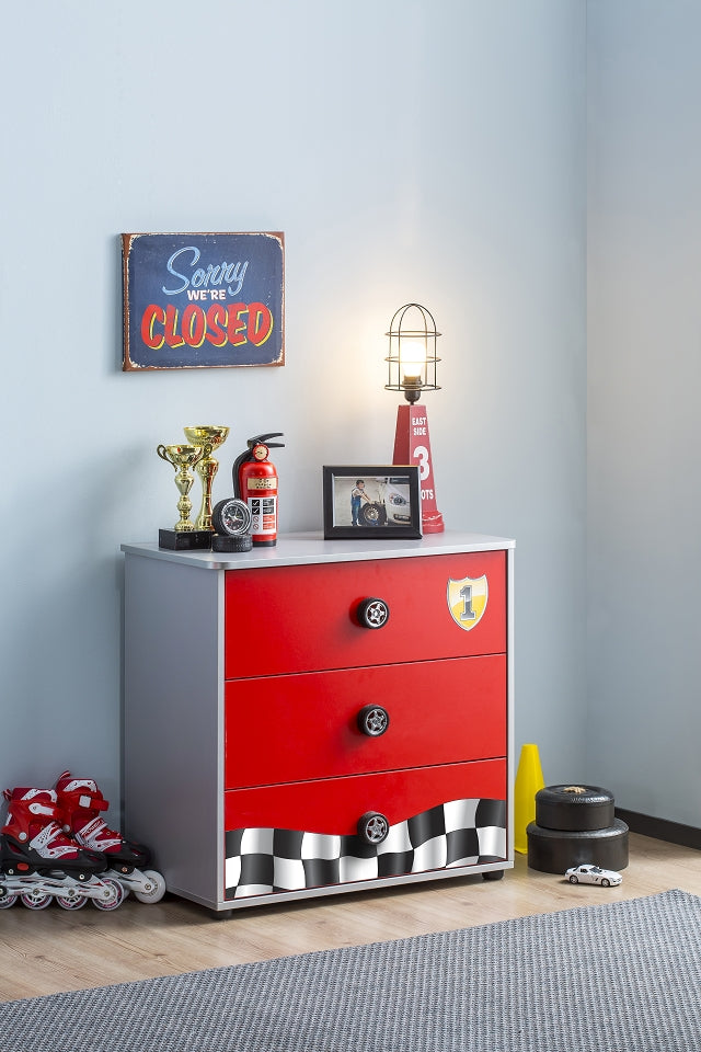 Cilek RACECUP Kommode Sideboard Anrichte Kinderkommode Rot / Grau - Voelpe