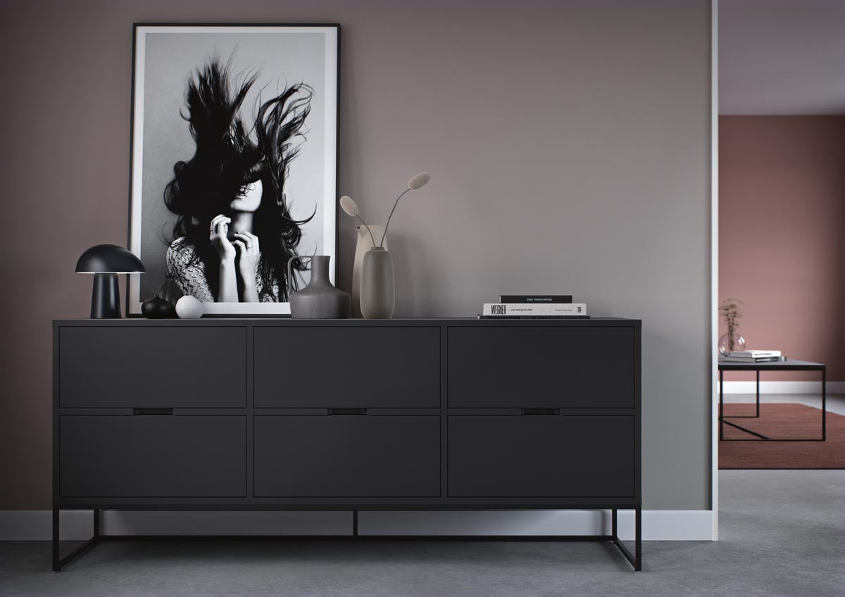 Tenzo Lipp Sideboard mit 6 Schubladen Schwarz matt