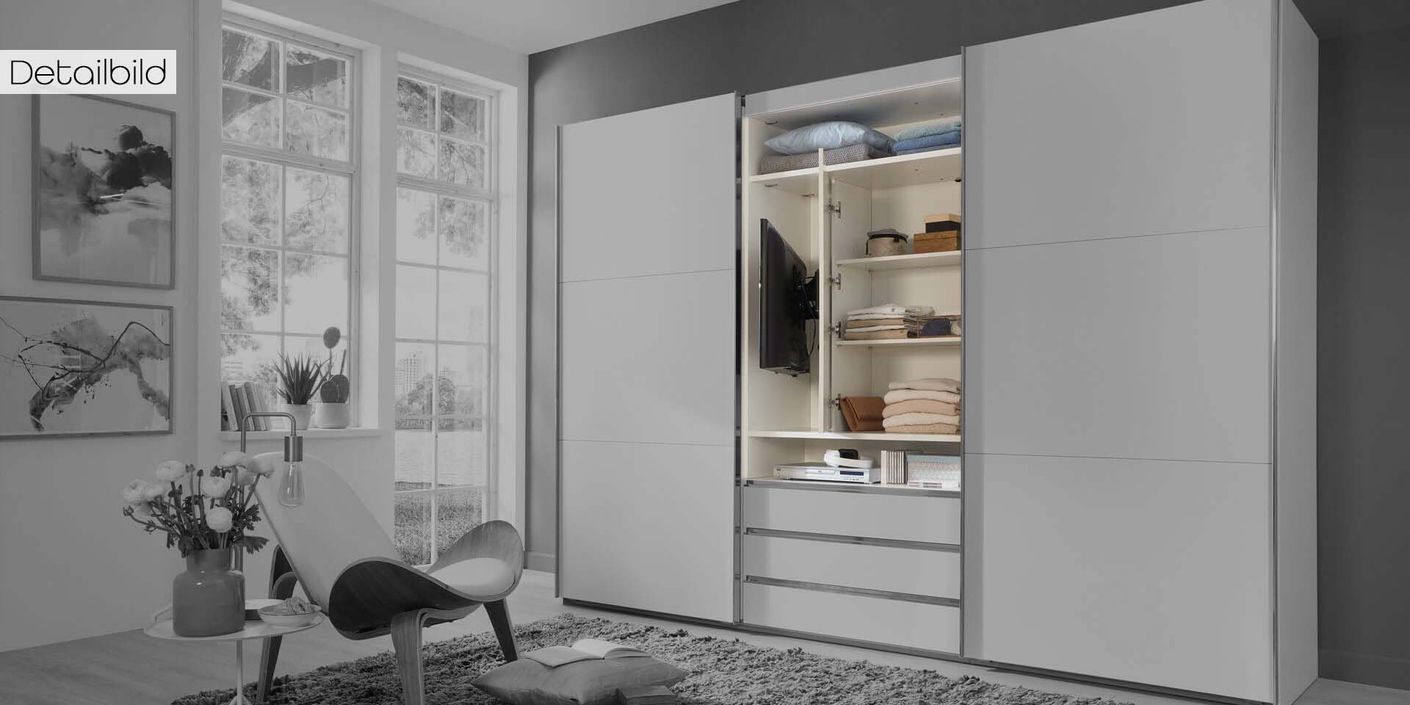 magicGlas Schwebetürenschrank mit TV-Element Weiß
