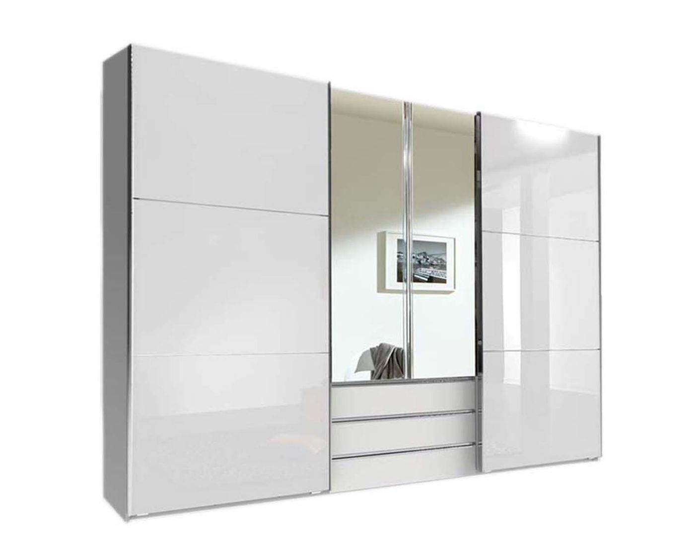 magicGlas Schwebetürenschrank mit Spiegel Weiß