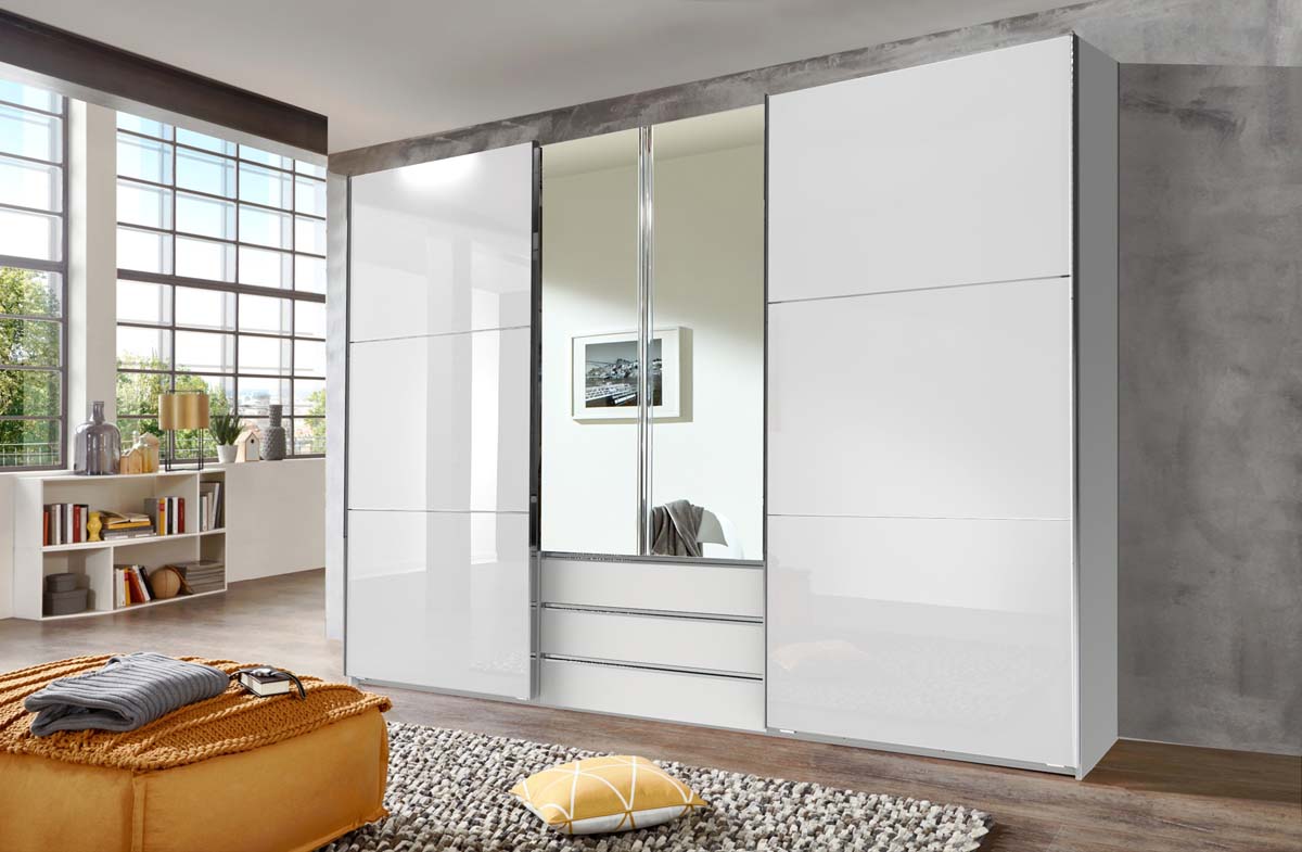 magicGlas Schwebetürenschrank mit Spiegel Weiß