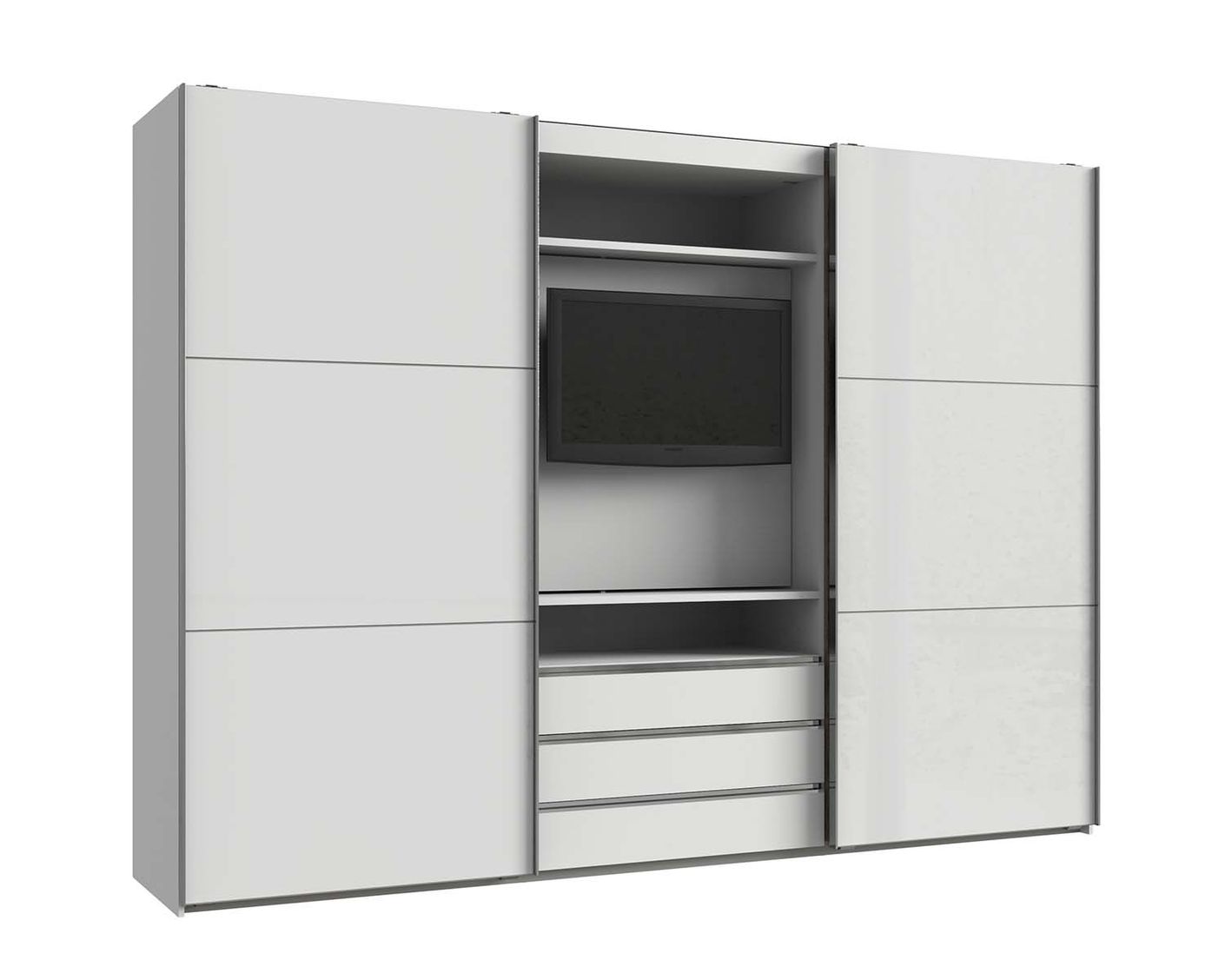 magicGlas Schwebetürenschrank mit TV-Element Weiß