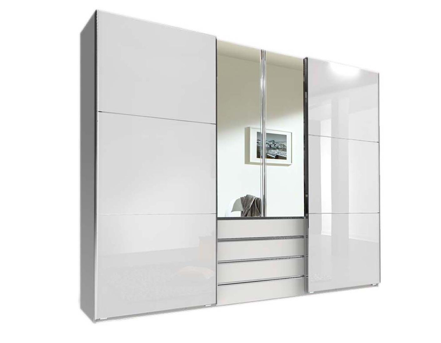 magicGlas Schwebetürenschrank mit Spiegel Weiß