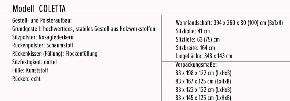 COLETTA Wohnlandschaft 394 x 260 cm Dunkelgrau 60310